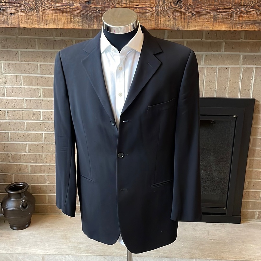 Ermenegildo Zegna mens 44L solid black soft 100% wool 3-button sport coat EUC